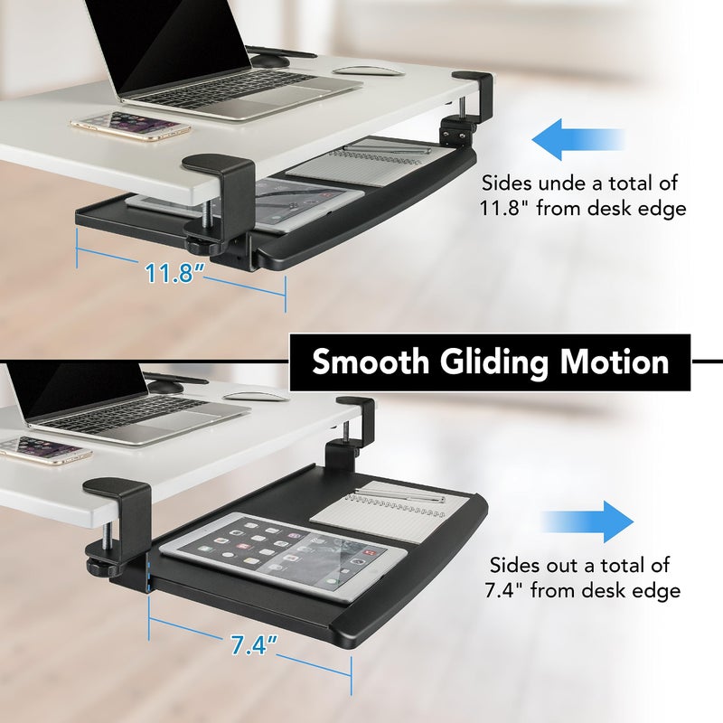 EHO صينية لوحة المفاتيح القابلة للتثبيت على المكتب EHO Prime، درج منزلق قابل للسحب تحت المكتب، منصة مريحة موفرة للمساحة للوحة المفاتيح القياسية، تمديد محطة العمل الكبير 20" x 11.5" - Image 3